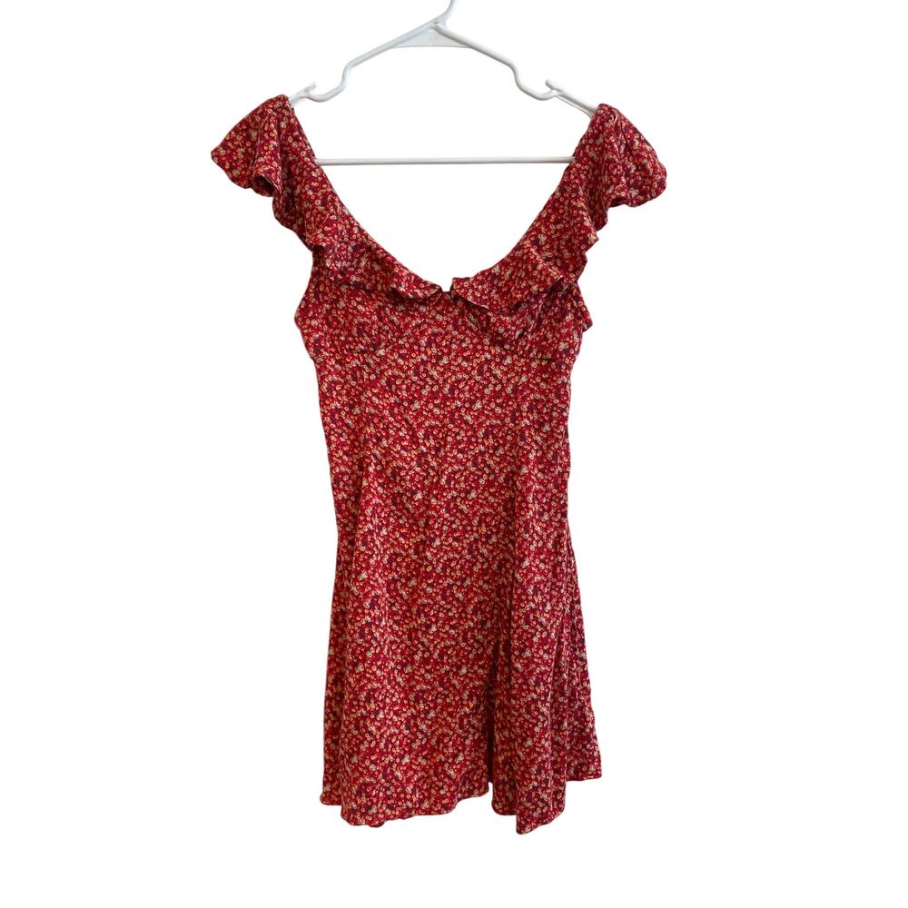 Red ruffled floral mini sun dress
